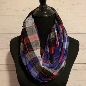 Multicolored plaid infinity scarf
